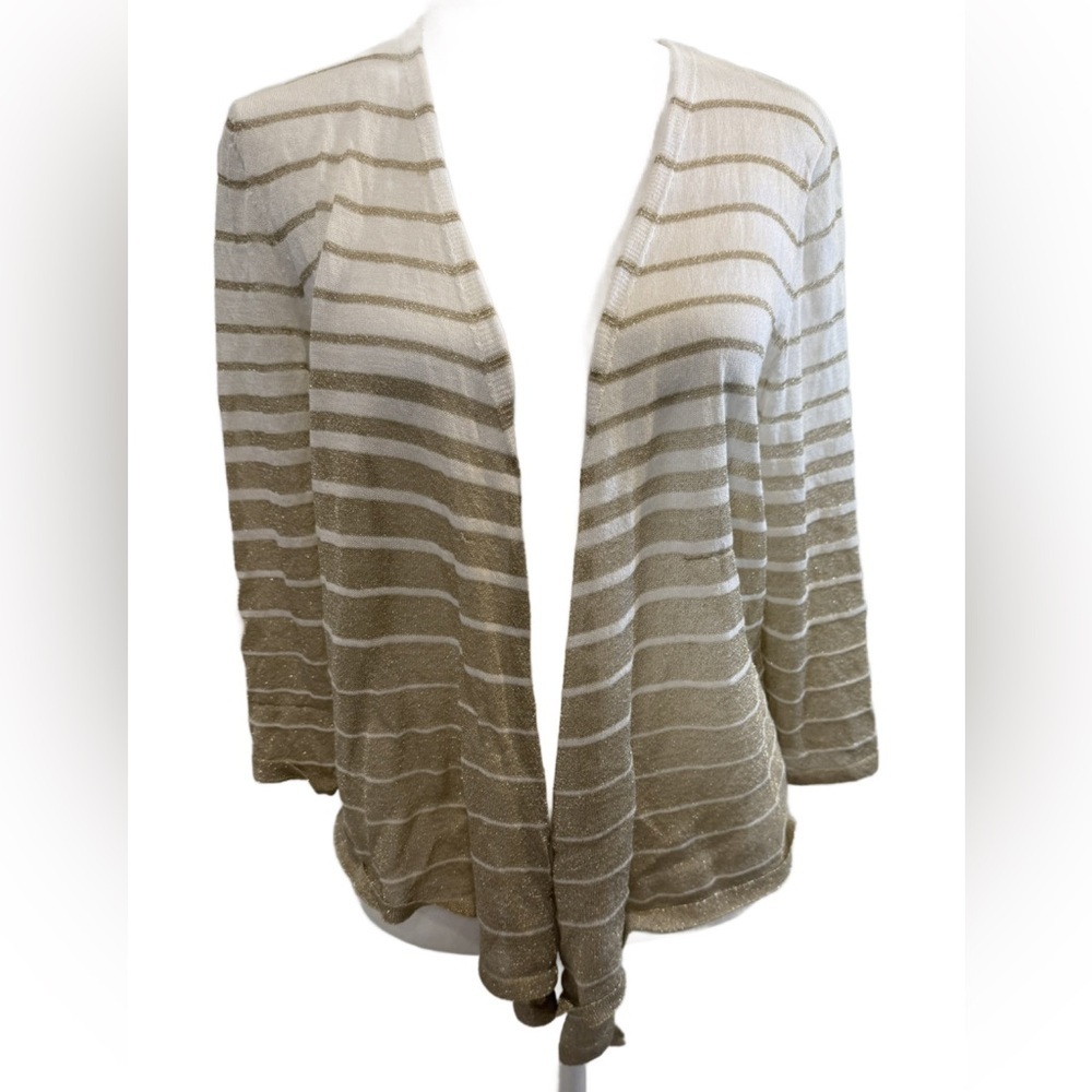 Chico's Cori Shimmer Cardigan with Metallic Gold Shimmer. Size Medium